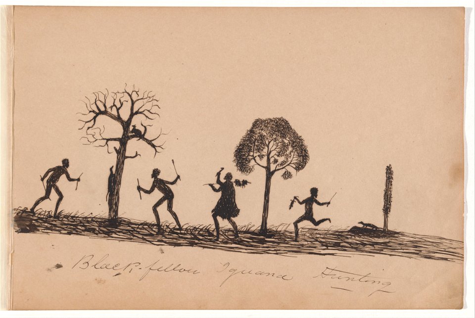 Tommy McRAE - Kwatkwat people - Black fellow iguana hunting-Sketchbook of Aboriginal activities - Google Art Project