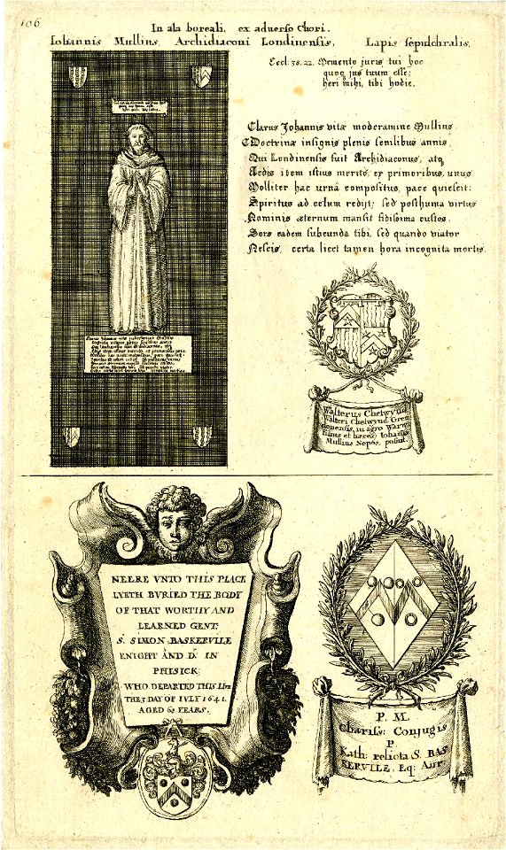 Tomb slab of John Mullins and memorial to Sir Simon Baskerville in St Paul's by Wenceslaus Hollar