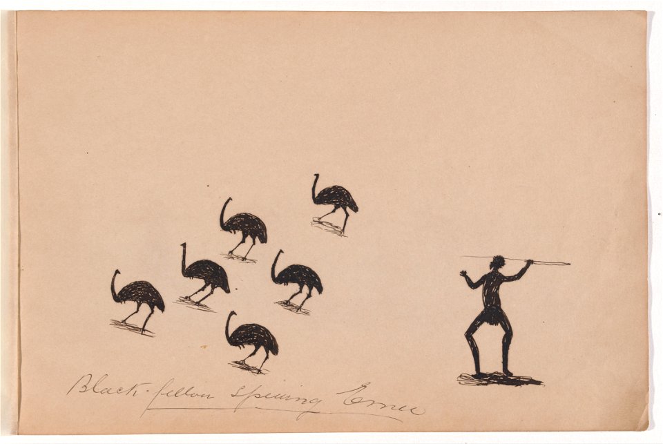 Tommy McRAE - Kwatkwat people - Black fellow spearing emu-Sketchbook of Aboriginal activities - Google Art Project
