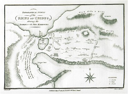 Topographic survey of the ruins of Cnidus showing the isthmus and the two harbours - Clarke Edward Daniel - 1824