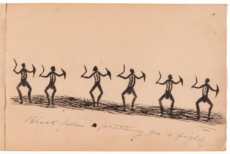 Tommy McRAE - Kwatkwat people - Black fellow practising for a fight-Sketchbook of Aboriginal activities - Google Art Project