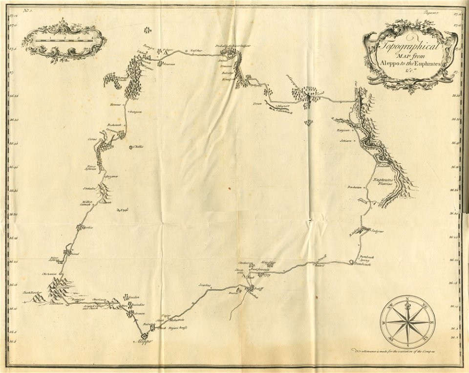 Topographical map from Aleppo to the Euphrates - Drummond Alexander - 1754
