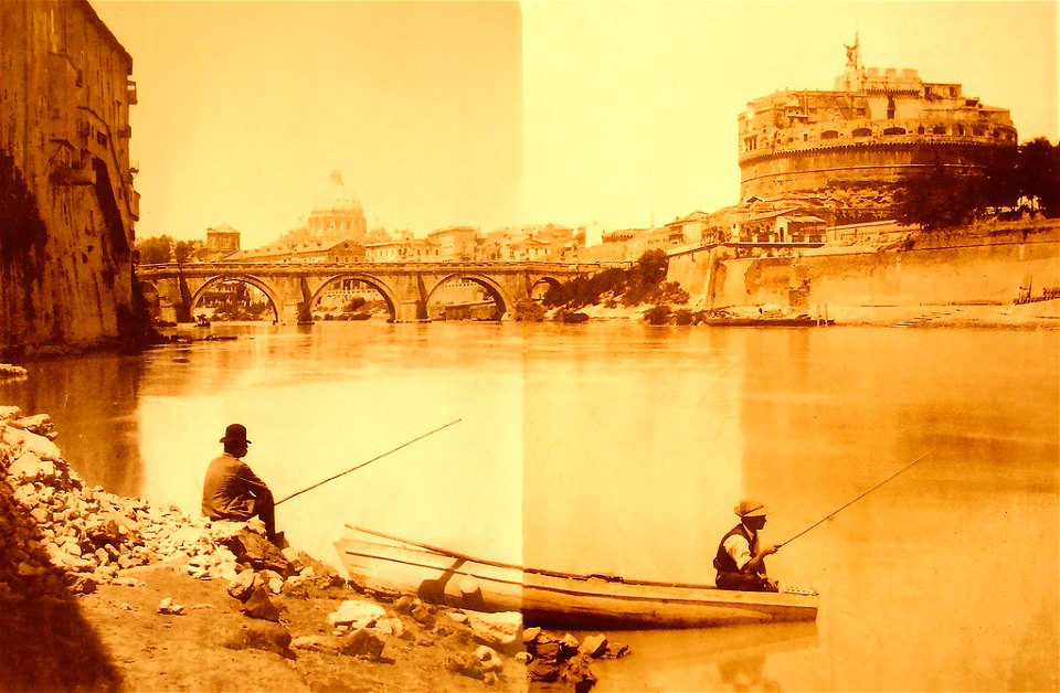 Tor di Nona and Castel Sant'Angelo by Ettore Roesler Franz