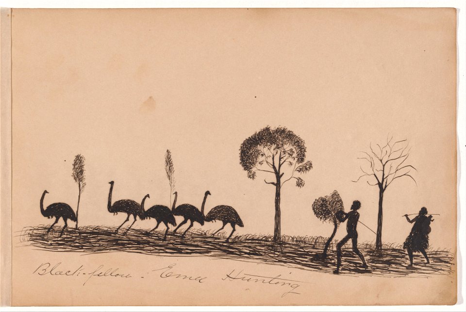 Tommy McRAE - Kwatkwat people - Black fellow emu hunting-Sketchbook of Aboriginal activities - Google Art Project