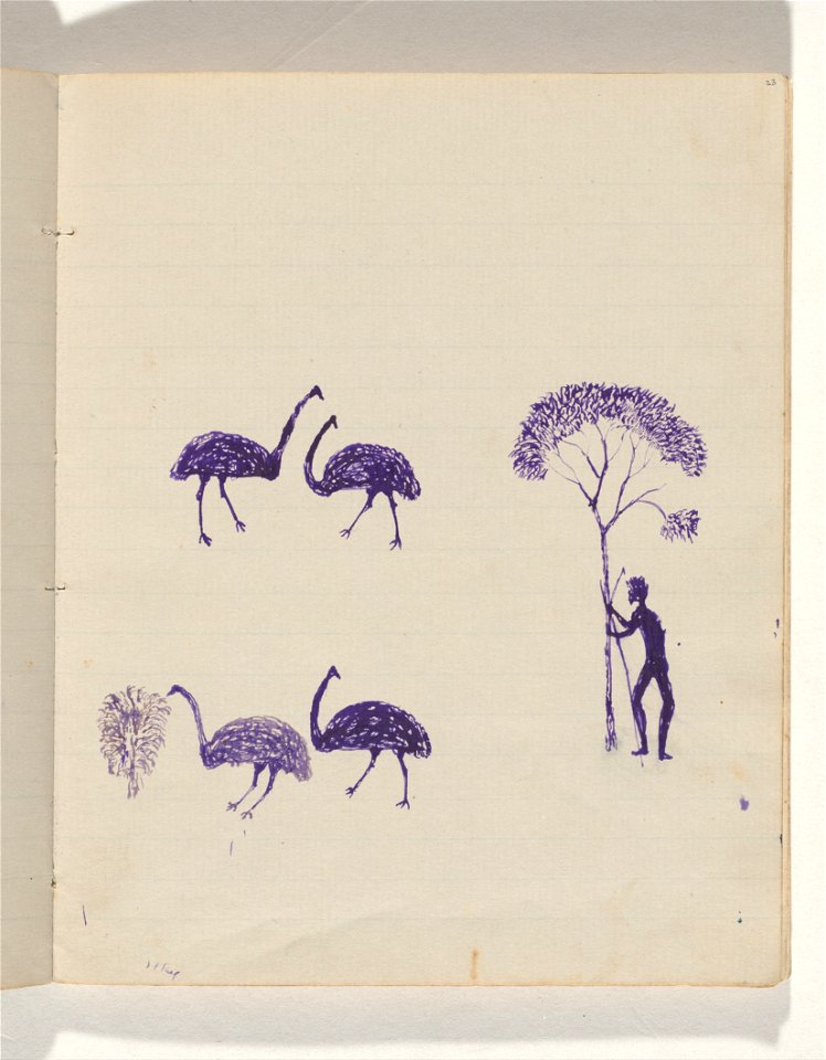 Tommy McRAE - Kwatkwat people - (Emus; aboriginal hunting) Sketchbook mainly of activities of Aboriginals and Whites - Google Art Project