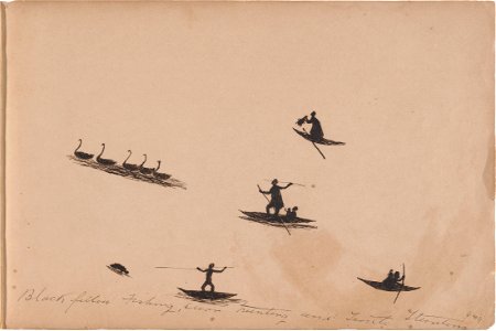 Tommy McRAE - Kwatkwat people - Black fellows fishing, swan hunting and turtle hunting-Sketchbook of Aboriginal activities - Google Art Project