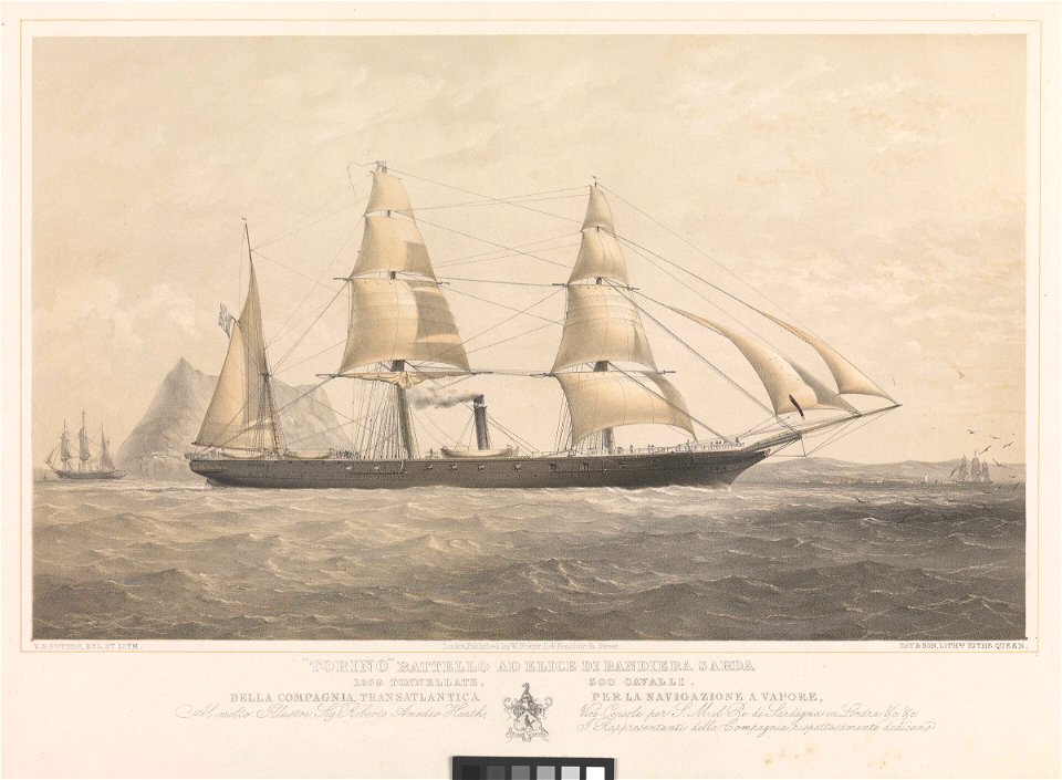 Torino Battello ad Elice di Bandiera Sarda 1859 Tonnellate 300 Cavalli Della Compagnia Transatlantica per la Navigazione a vapore RMG PY9144