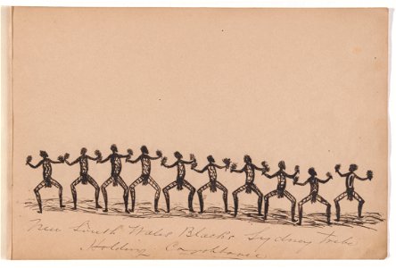 Tommy McRAE - Kwatkwat people - New South Wales Blacks - Sydney tribe holding corroboree-Sketchbook of Aboriginal activities - Google Art Project