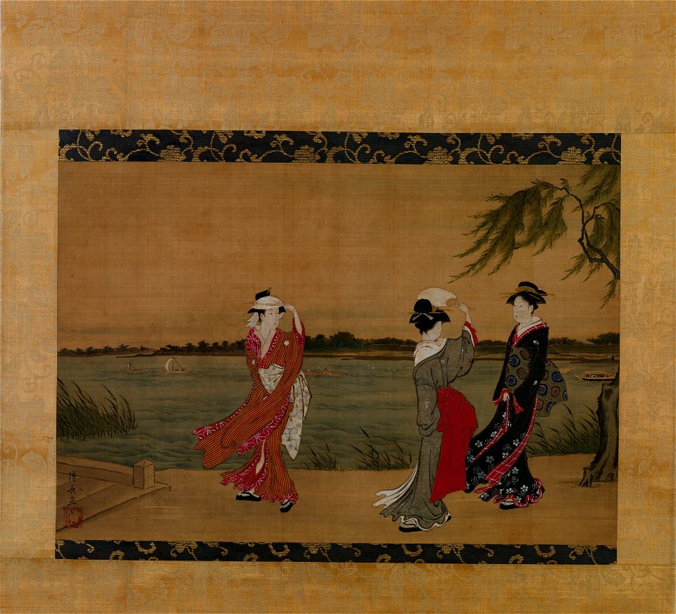 Torii Kiyonaga - Three Girls on a Riverbank - 36.100.46 - Metropolitan Museum of Art
