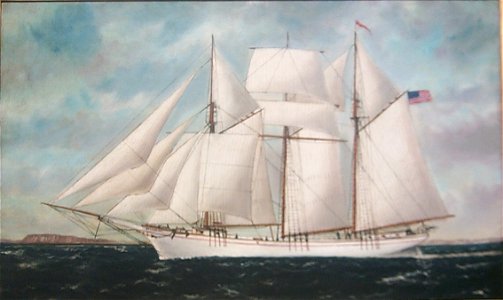 Topsail Schooner Exception off Montauk, by William Pierce Stubbs