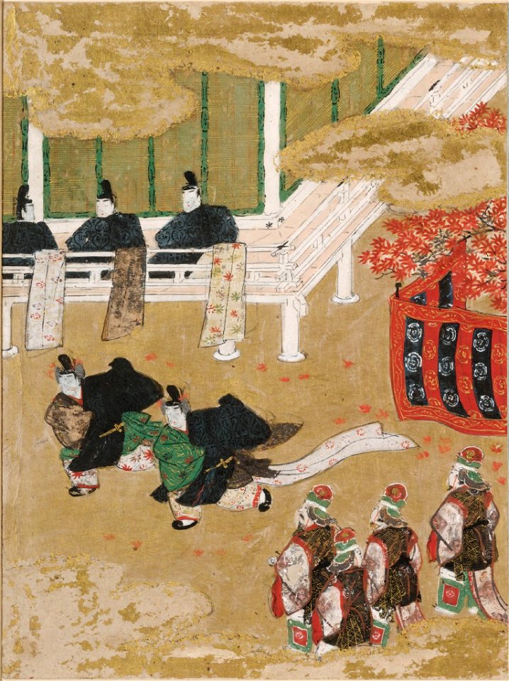 Tosa Mitsunobu - Beneath the Autumn Leaves (Momiji no Ga), Illustration to Chapter 7 of the Tale of Genji (Genji monogatari) - 1985.352.7.A - Arthur M. Sackler Museum