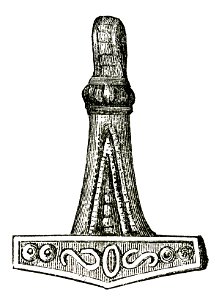 Torshammare av silver fr Skåne (Montelius 1873 sid 107 fig 93) skevad