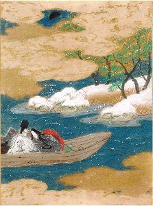 Tosa Mitsunobu - A Drifting Boat (Ukifune), Illustration to Chapter 51 of the Tale of Genji (Genji monogatari) - 1985.352.51.A - Harvard Art Museums