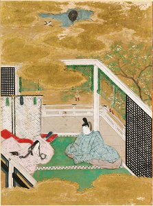 Tosa Mitsunobu - Falling Flowers (Hanachirusato), Illustration to Chapter 11 of the Tale of Genji (Genji monogatari) - 1985.352.11.A - Harvard Art Museums