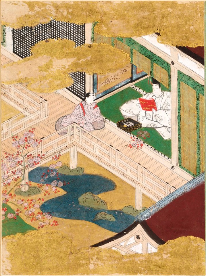 Tosa Mitsunobu - Red Plum Blossoms (Kōbai), Illustration to Chapter 43 of the Tale of Genji (Genji monogatari) - 1985.352.43.A - Harvard Art Museums