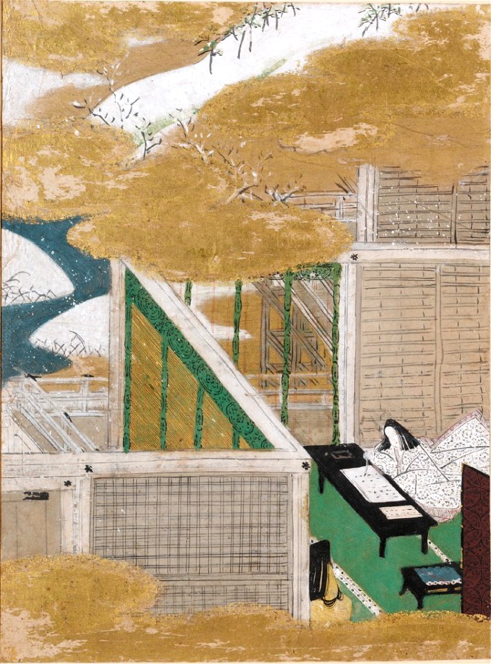 Tosa Mitsunobu - Writing Practice (Tenarai), Illustration to Chapter 53 of the Tale of Genji (Genji monogatari) - 1985.352.53.A - Harvard Art Museums