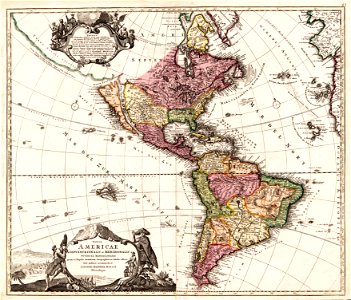 Totius Americae Septentrionalis et Meridionalis novissima repraesentatio quam ex singulis recentium geographorum tabulis collecta luci publicae accommodavit. LOC 2008627014