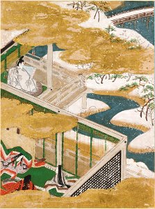 Tosa Mitsunobu - Beneath the Oak (Shiigamoto), Illustration to Chapter 46 of the Tale of Genji (Genji monogatari) - 1985.352.46.A - Arthur M. Sackler Museum