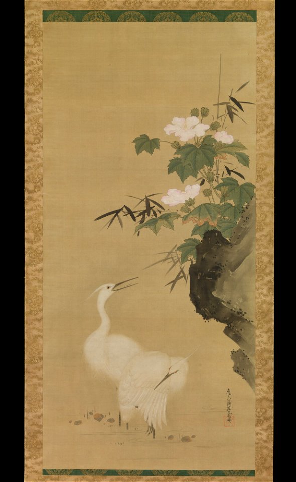 Tosa Mitsuoki - Egrets and Cotton Roses - 2014.768.1 - Metropolitan Museum of Art
