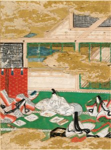 Tosa Mitsunobu - The Picture Contest (Eawase), Illustration to Chapter 17 of the Tale of Genji (Genji monogatari) - 1985.352.17.A - Harvard Art Museums