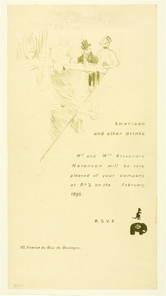Toulouse-Lautrec - Invitation for Mr. and Mrs. Alexandre Natanson, 1952.22