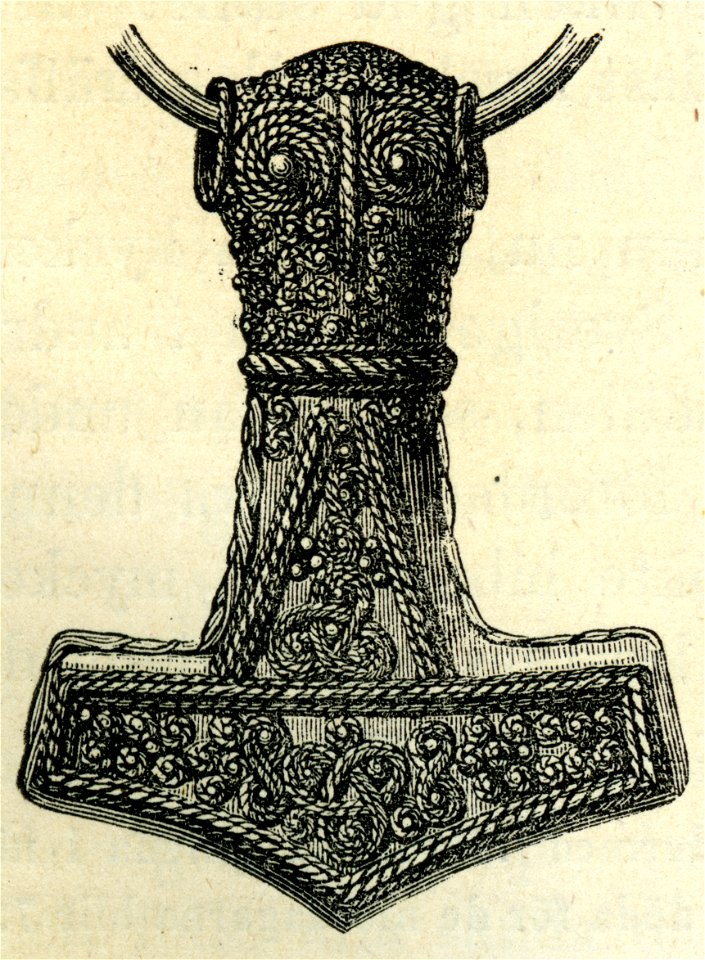 Torshammare av silver fr Bredsättra, Öland (Montelius 1877 sid 348 fig 405)