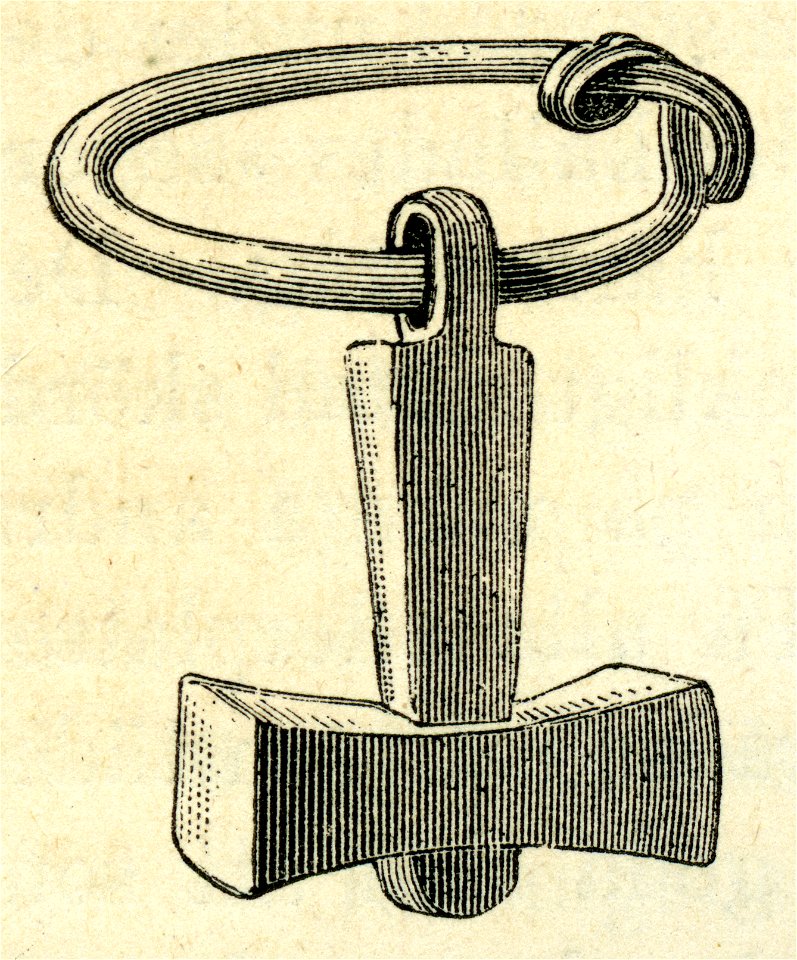 Torshammare av silver fr Läby, Uppland (Montelius 1877 sid 348 fig 404)