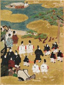 Tosa Mitsunobu - The Pilgrimage to Sumiyoshi (Miotsukushi), Illustration to Chapter 14 of the Tale of Genji (Genji monogatari) - 1985.352.14.A - Arthur M. Sackler Museum