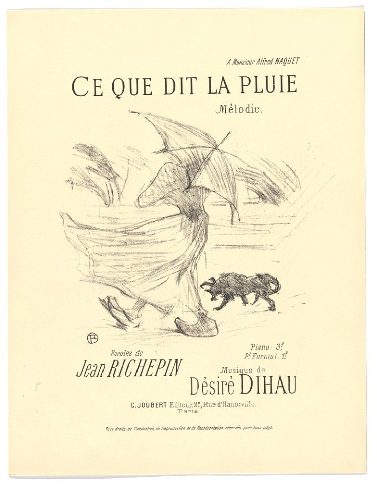 Toulouse-Lautrec - What the Rain Says (Ce que dit la pluie) from Quatorze lithographies originales (Mélodies de Désiré Dihau), 1072.1964.A03