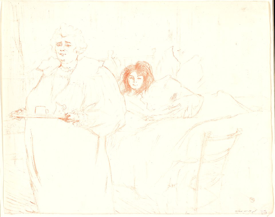 Toulouse-Lautrec - Woman with a Tray—Breakfast (Madame Baron and Mademoiselle Popo), plate two from Elles, 1927.977