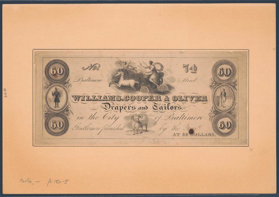 Tradecard. Williams, Cooper & Oliver Drapers and Tailors LCCN2004669695