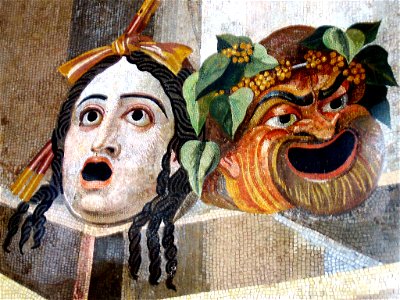 Tragic comic masks - roman mosaic. Free illustration for personal and commercial use.