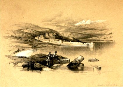 Town of Tiberias looking towards Lebanon. David Roberts. 1855. Free illustration for personal and commercial use.