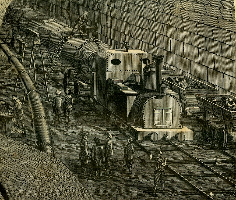 Traforo del Gottardo. – Locomotiva ad aria compressa