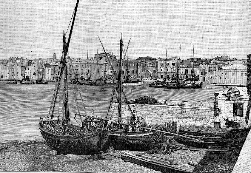 Trani – Veduta di una parte del porto (xilografia)