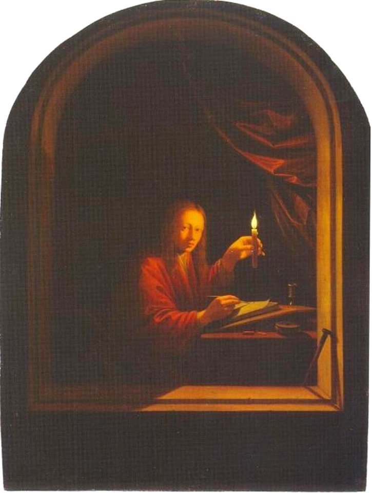 Toussaint Gelton - Jonge man schrijft bij kaarslicht - NM 1150 - Nationalmuseum