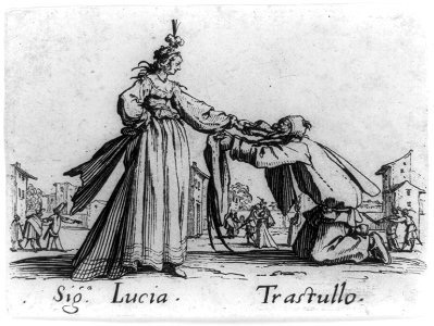 Trastullo kneeling before Signorina Lucia LCCN90707490
