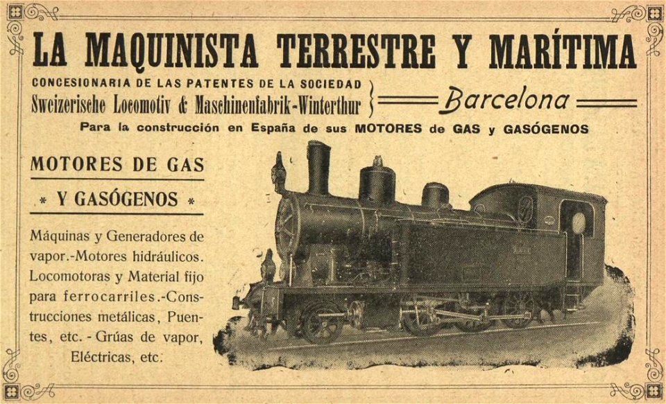 Train ad in 1915, de- Anuario de ferrocarriles españoles. 1915 (page 7 crop)