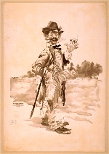 Tramp smoking cigar with cane over arm LCCN2014636860
