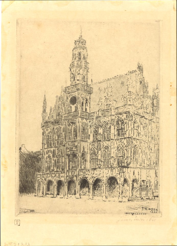 Town Hall of Audenaerde, print by James Ensor, 1888, Prints Department, Royal Library of Belgium, S. V 71213