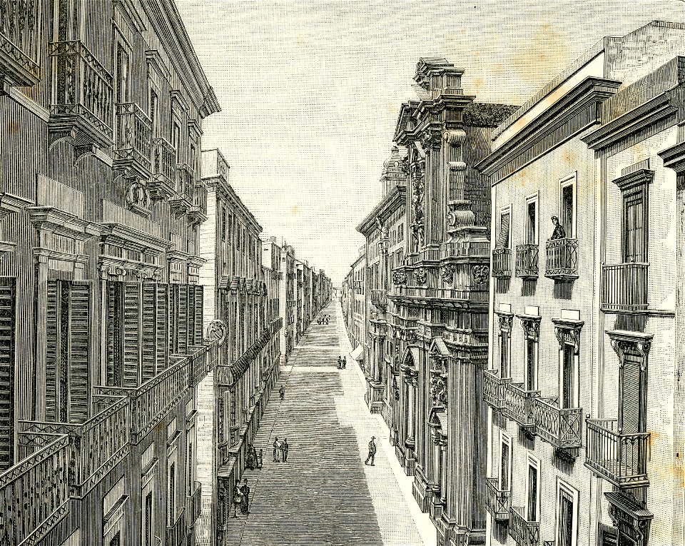Trapani Corso Vittorio Emanuele II xilografia di Barberis 1892