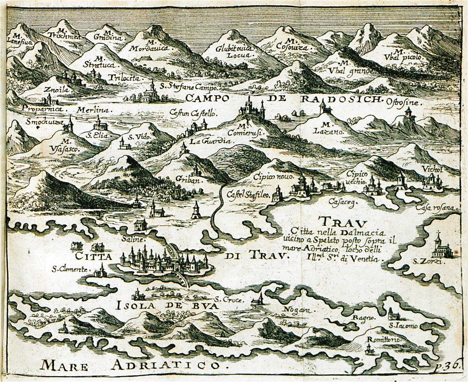 Trau citta nella Dalmacia vicino a Spalato posto sopra il mare Adriatico locho delli Illmi Sri di Venetia - Sandrart Jacob Von - 1686