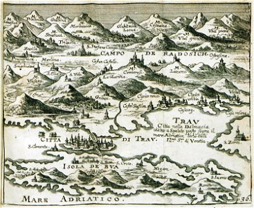 Trau citta nella Dalmacia vicino a Spalato posto sopra il mare Adriatico locho delli Illmi Sri di Venetia - Sandrart Jacob Von - 1686