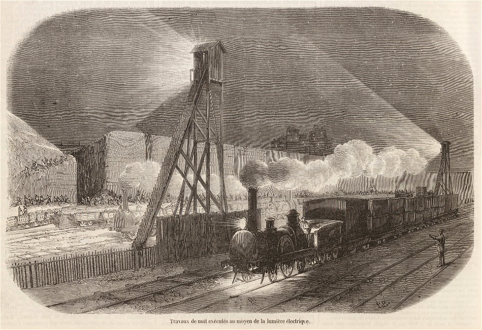 Travaux de nuit exécutés au moyen de la lumière électrique, 1853