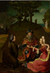 Trant van Lucas van Leyden - Lots dochters maken hun vader dronken, zijn vrouw is veranderd in een zoutpilaar (Genesis 19-21-34) - NG3459 - National Gallery