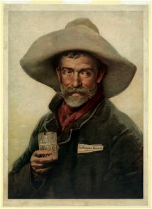 Tradecard for Wiedemann Beer- old cowboy holding glass of Wiedemann's LCCN2004669100. Free illustration for personal and commercial use.