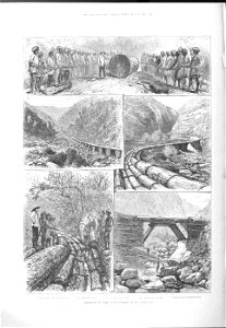 Transport of Trees in the Forests of the Himalayas - ILN 1888. Free illustration for personal and commercial use.