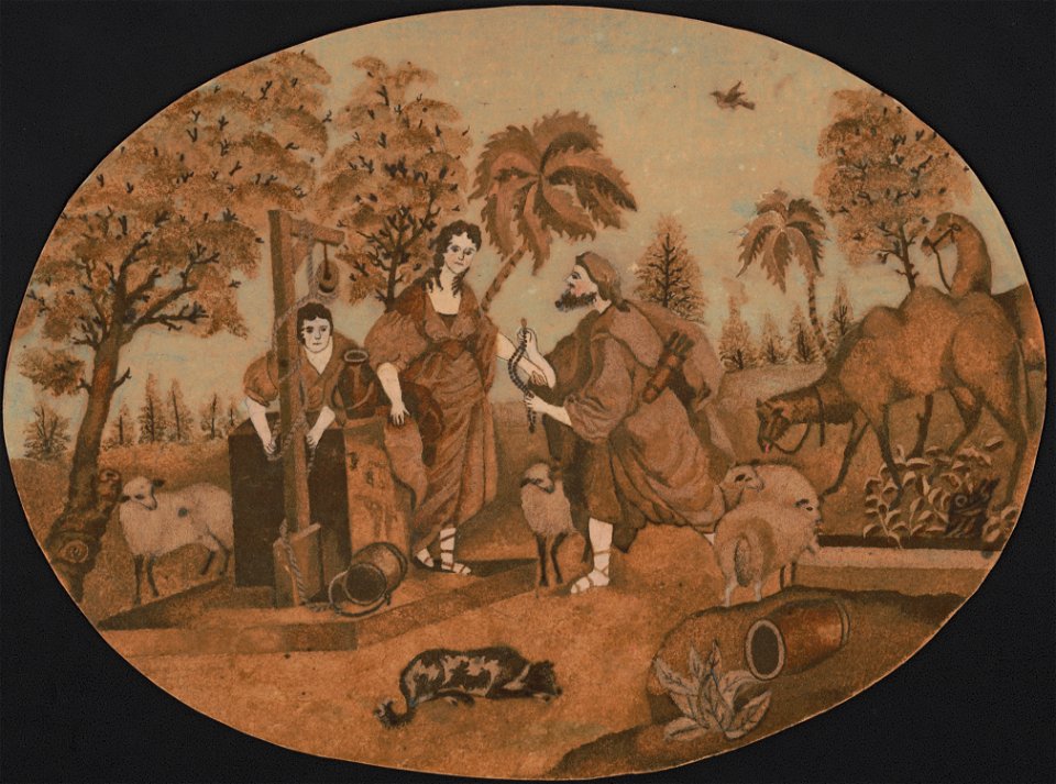 Traveler greeting two women at a well LCCN2016649141