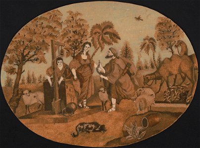 Traveler greeting two women at a well LCCN2016649141
