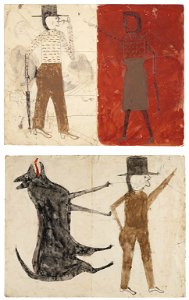 'Man on White, Woman on Red ' and 'Man with Black Dog' by Bill Traylor